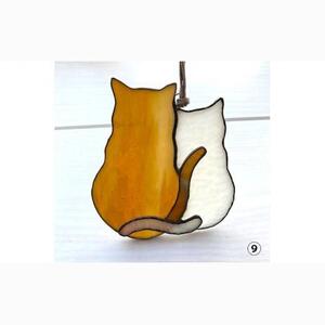 【ステンドグラス】キュートなオーナメント（09:仲良し猫）□