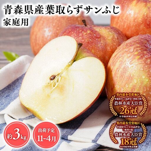 りんご 家庭用 葉とらずサンふじ3kg [hi-0053-053]