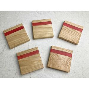 エポキシレジンと天然木のコースター5枚セット(レッド)