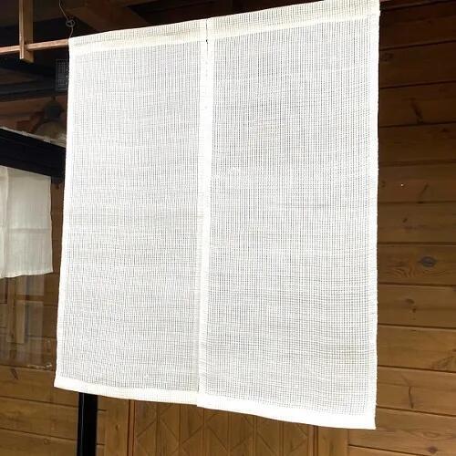透かし織り麻のれん（生成）87cm×100cm のれん 蚊帳 麻 蚊帳生地 岡井麻布 50-007