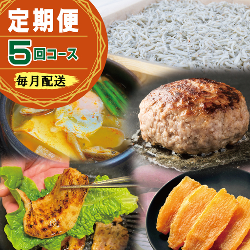 店主セレクト 食べ比べ 定期便 全5回(ハンバーグ/しらす/スンドゥブチゲ/サムギョプサル/干し芋)[毎月配送コース]