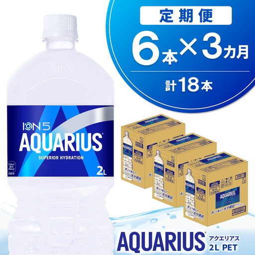 【3か月定期便】アクエリアス PET 2L (6本×3回) 計18本 K090546