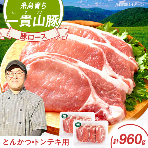 一貴山豚 ロースとんかつ・トンテキ用 計960g(120g×8枚) 糸島市 / いきさん牧場 豚肉 冷凍 [AGB031]