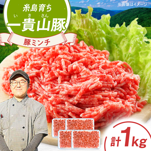 一貴山豚 ミンチ 計1kg(250g×4p) 糸島市 / いきさん牧場 豚肉 冷凍 [AGB053]