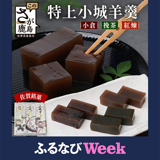【ふるなびWEEK対象】 佐賀県鹿島市産　特上小城羊羹（小倉、挽茶、紅煉）３本入り 銘菓 B-781