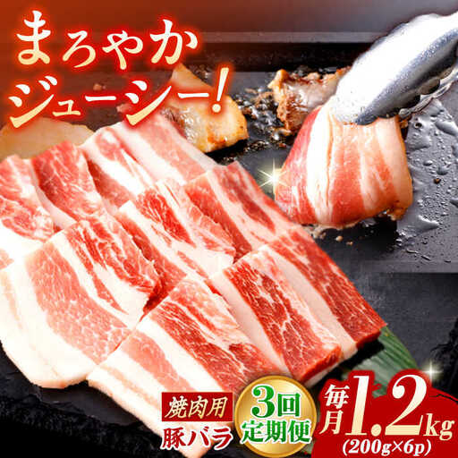 【定期便】 焼肉用 豚バラ肉 総計3.6kg NAC604 豚肉 焼肉 全3回