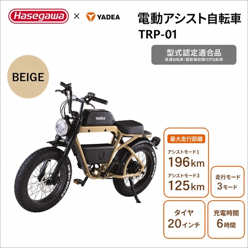 電動アシスト自転車 TRP-01 ベージュ 電動 自転車 バイク 移動 アシスト 油圧ディスク 液晶 500W 前後サスペンション （900-1）