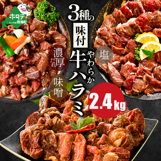 【ふるなび限定】3種の味付け 牛ハラミ2.4kg( 塩・味噌・醤油)【NS0002KO0】