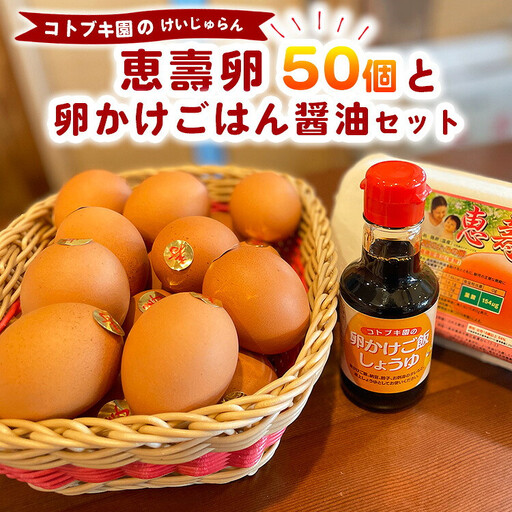 当社自慢 恵壽卵 50個入り＋卵かけごはん醤油セット  たまご タマゴ けいじゅらん 玉子 国産　※離島への配送不可｜食品