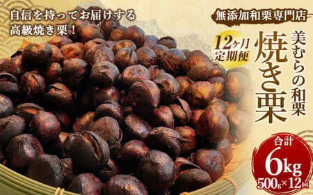 ＜ R8年熊本地震復興支援 ＞【定期便12ヵ月】無添加和栗専門店 美むらの和栗 焼き栗 500g 合計6kg 冷凍焼栗 栗 和栗 秋 マロン 冷凍 無添加 砂糖不使用 蒸し焼き 保存料不使用