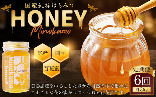【6ヶ月定期便】国産 無添加 純粋 100％天然 はちみつ MINOKAMO HONEY 1本 （ 500g ）×6回