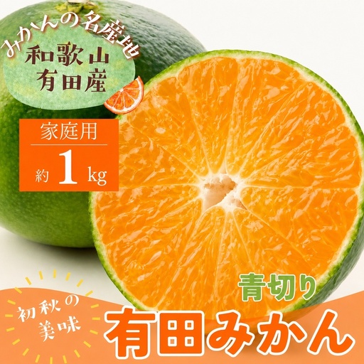 【先行予約】有田育ちのご家庭用青切り有田みかん　1kg+200g(傷み補償分) ※着日指定不可 ※北海道・沖縄・離島は配送不可 ※2026年9月中旬～10月上旬頃に順次発送予定　【ard207A】