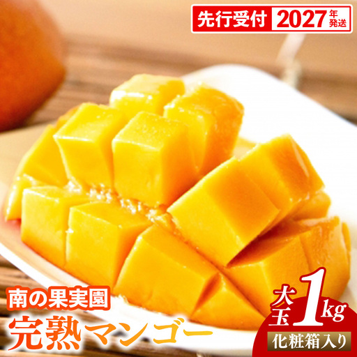 [化粧箱入][先行受付・2027年発送]南の果実園 完熟マンゴー 大玉 1kg(2玉)[贈答用化粧箱入り]- 先行予約 沖縄県産 産地直送 アップルマンゴー 旬の味覚 季節の果物 贈り物 ギフト 沖縄県 八重瀬町