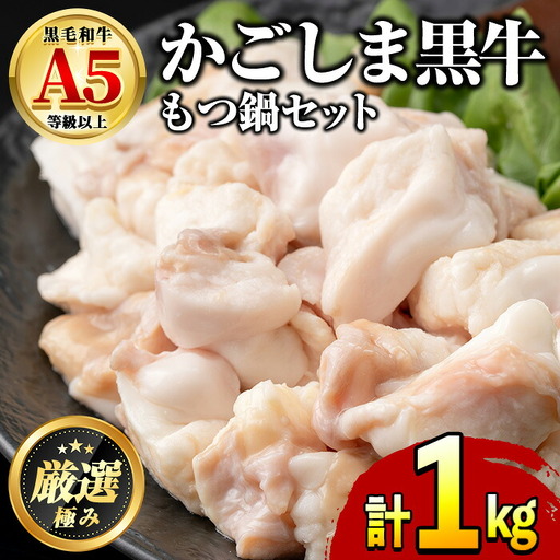 【0091725a】鹿児島県産黒毛和牛！A5牛もつ鍋セット(合計1kg・小腸約300g、スープ約700g) 牛肉 肉 和牛 冷凍 国産 お肉 なべ 鍋 もつ鍋【前田畜産たかしや】