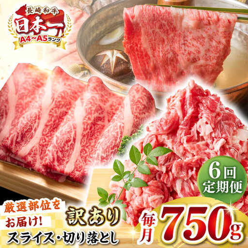【全6回定期便】【訳あり】【A4～A5ランク】 長崎和牛 しゃぶしゃぶ・すき焼きセット 750g《壱岐市》【株式会社MEAT PLUS】　肉 牛肉 黒毛和牛 鍋 冷凍配送 訳あり 切り落とし しゃぶしゃぶ用 すき焼用 A4 A5 [JGH105]