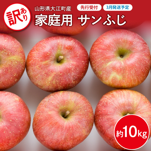 《先行受付》【2027年3月発送予定】 訳あり 家庭用サンふじ約10kg【大江町産・山形りんご・大地農産】 028-036