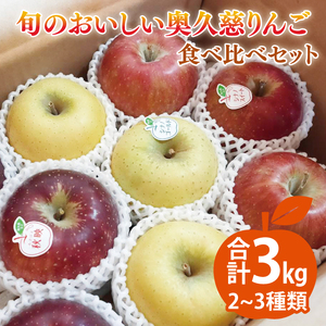 旬のおいしい奥久慈りんご食べ比べ 約3kg 【しいなりんご園】※2026年10月中旬頃発送開始予定｜茨城県 大子町 林檎 アップル 詰合せ 旬 果物 フルーツ ギフト 贈答（CI001-1）
