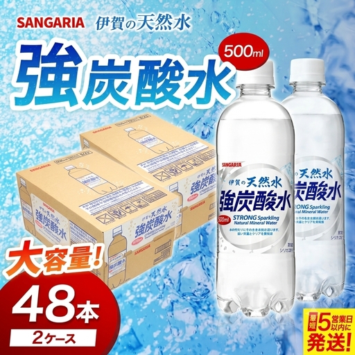 炭酸 サンガリア 伊賀の天然水 強炭酸水2ケース （500ml×48本） 【igge0001】