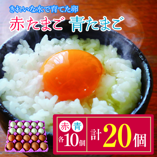 [2週間以内に発送] きれいな水で育てた卵 赤たまご 青たまご( アローカナ )ミックス 各10個 計20個 | 保坂農場