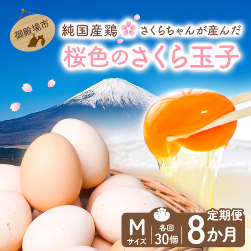 【定期便8ヵ月】純国産鶏さくらちゃんが産んだ桜色のさくら玉子 五分咲き（Mサイズ）30個 ｜ 卵 鶏卵 たまご タマゴ 生卵 たまごかけご飯 濃厚 甘み 国産