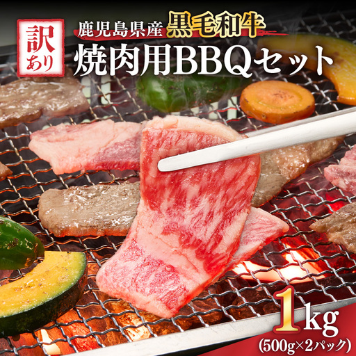 2617 訳あり黒毛和牛 鹿児島県産焼肉用BBQセット 計1,000g（500g×2パック） KN041-003-01 肉 牛肉 冷凍