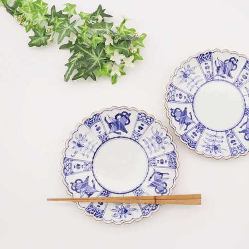 【有田焼】染付芙蓉手菊型6寸皿（2点セット） / 有田焼 焼き物 / 佐賀県 [41APAD030]