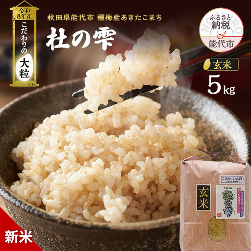 【先行予約】令和8年産 玄米 大粒 あきたこまち 秋田県産 杜の雫 玄米【5kg】