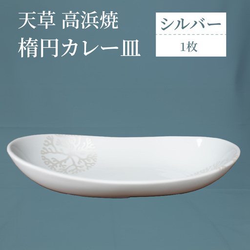 S026-062_天草 高浜焼 楕円カレー皿 １枚（シルバー）
