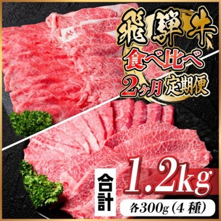 飛騨牛霜降り・赤身食べ比べセット　2ヶ月定期便　計1.2kg　A4～A5_肉 すき焼き 牛肉 すきやき スキヤキ  肉 しゃぶしゃぶ 牛肉 牛しゃぶ  肉 焼肉 牛肉 やきにく ヤキニク バーベキュー  肉 飛騨牛 牛肉 うし ビーフ  定期便 定期便  _【配送不可地域：離島】【4057709】