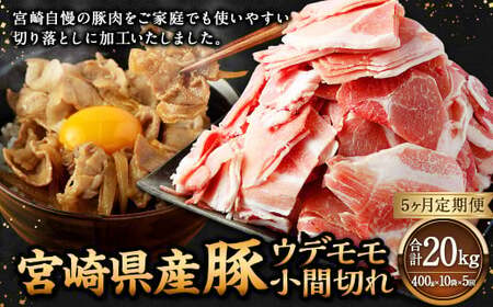 【5ヶ月定期便】＜宮崎県産豚 ウデモモ 小間切れ 400g×10袋（10袋×5回）＞ お申込みの翌月下旬頃に第一回目発送（12月は中旬頃）【c1380_mc_x4】 豚肉 お肉 肉 新生活応援 卒業祝い 就職祝い 入学 卒業 お花見 引越し