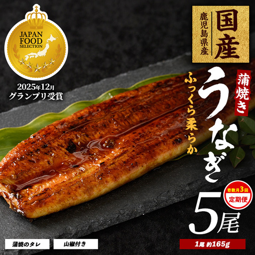 うなぎ 全3回 定期便 奇数月 鹿児島県産 うなぎ 蒲焼 5尾 約825g IBZ021-004