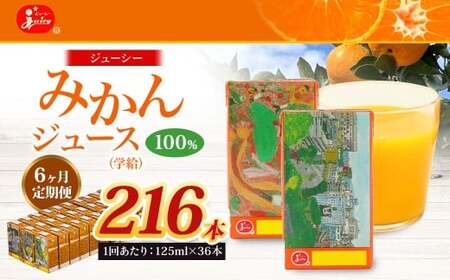 ＜ R8年熊本地震復興支援 ＞【6回定期便】 ジューシー みかんジュース 100％ （学給） 125ml×36本 みかん ミカン 蜜柑 ジュース オレンジジュース 飲料 紙パック 国産 熊本県