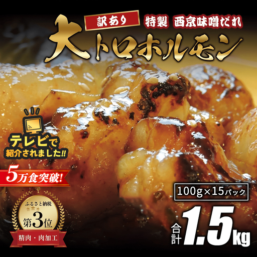 訳あり 国産牛 大トロホルモン 西京味噌焼き 1.5kg (100g×15) ホルモン
