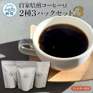 自家焙煎コーヒー豆2種3パックセットB フィルター付き 各150g×3P 計450g コロンビア×2P タンザニア×1P 