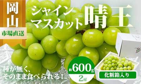 [令和8年発送・先行予約]岡山県産 シャインマスカット(1房600g以上・晴王)2房 化粧箱入り