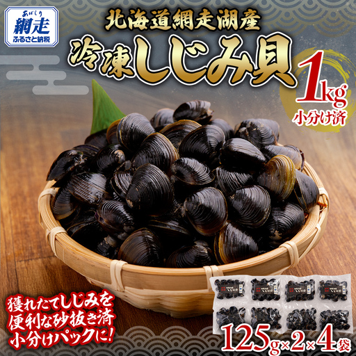 網走湖産冷凍しじみ貝小分け済み1kg（125g×2）×4袋 【 ふるさと納税 人気 おすすめ ランキング しじみ シジミ しじみ貝 蜆 貝 シジミ汁 1kg 小分け 冷凍 網走湖 北海道産 新鮮 オホーツク 北海道 網走市 送料無料  】 ABB146