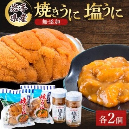 無添加焼うに2個・塩うに2本セット_うに ウニ 雲丹 焼きうに 海鮮 酒の肴 お取り寄せグルメ 食べ比べ おつまみ おにぎりの具 海鮮丼 無添加 プレゼント 贈答 おすすめ 人気 送料無料 岩手県 宮古市_【配送不可地域：離島】【1522348】