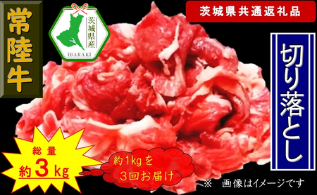 [3か月定期便][常陸牛]切り落とし 約1kg[定期便]計3回 総量約3kg(茨城県共通返礼品)[常陸牛 茨城県産 日立市]