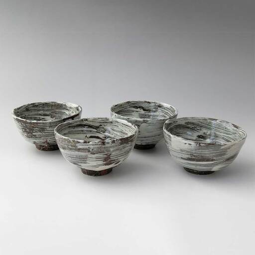【唐津焼】中川自然坊窯 ご飯茶碗（小）4客 ／ 刷毛目 茶碗【C039】