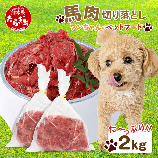 ペットフード 熊本加工 馬肉 切り落とし 【2kg】 ドッグ フード 無添加 無香料 ヘルシー 高栄養 馬刺し 冷凍 2キロ お肉専門店 熊本県 国内加工 041-0505