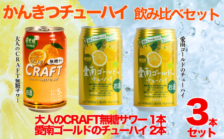 柑橘チューハイ 飲み比べセット サワー 1本 チューハイ 2本 計3本 350ml 大人のCRAFT無糖サワー 愛南ゴールドチューハイ 飲み比べ 詰め合わせ お試し 試供品 5000円 少量 柑橘 酒 アルコール 無糖 酎ハイ クラフトサワー 河内晩柑 果実 フルーツ 愛南ゴールド アシード アスター 缶 愛媛県 愛南町 うさぎ堂