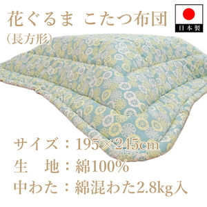 伝統美をいかした 民芸調こたつふとん 花ぐるま 掛(長方形) K08A3