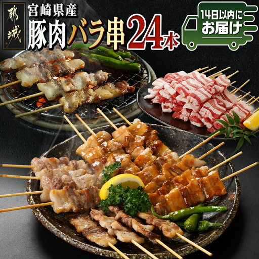 宮崎県産豚肉バラ串24本≪みやこんじょ快速便≫〔AA-8916-R〕_(都城市) 宮崎県産豚 バラ串 豚肉バラ串 約25g×24本 4本ずつ小分け袋