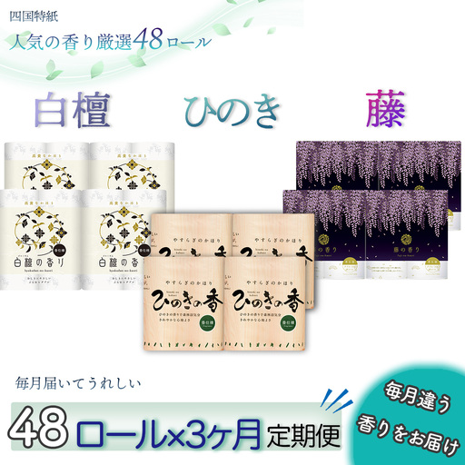 [定期便3か月]白檀・ひのき・藤の香り3種 トイレットペーパーダブル を毎月1種類48ロールずつお届け