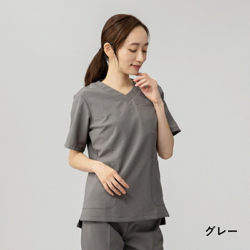 レピウスの白衣 【レディース】スクラブ リンクル / ネーム刺繍付き (カラー：グレー、サイズ：L)_0113-019-T05-2-4