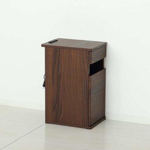【ブラウン】完成品 コンセント付ダストボックス ゴミ箱 ごみ箱 ダストBOX ペール付き 隠す コンセントボックス スマホ置き サイドテーブル コンセント付ダストボックス AKU102327503