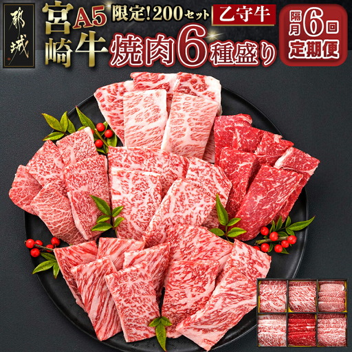 ≪限定200セット≫隔月6回お届け!【宮崎牛A5】焼肉6種盛り(乙守牛）〔T192-6-6501〕_(都城市) 都城産宮崎牛 A5 焼肉6種盛 各100g ロース/肩ロース/ウデ/バラ/モモ(赤身)/モモ(霜降り) 隔月6回お届け