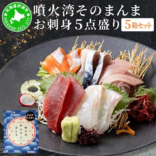 [5525-1117]噴火湾そのまんま お刺身5点盛り(わさび・醤油付き)5箱 旬菜一鮮 だて大和屋 厳選 魚介 海鮮 刺身 刺し身 小分け 新鮮 魚介類 魚貝類 加工食品 贈答 ギフト 贈り物 ご褒美