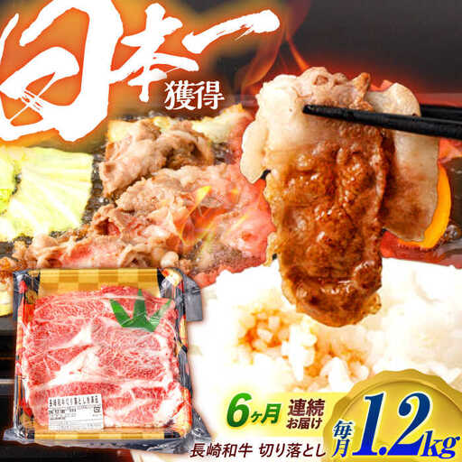 【6回定期便】長崎和牛 切り落とし 1.2kg（400g×3）肩ロース・モモ・カタ・バラ使用 / 牛肉 ぎゅうにく 肉 和牛 国産牛 切落し?/ 諫早市 / 西日本フード株式会社長崎和牛 [AHAV026]