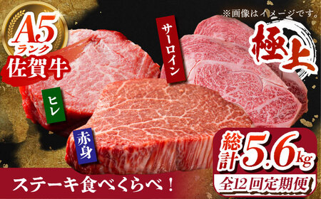 【全12回定期便】佐賀牛 ステーキ食べくらべセット（赤身・サーロイン・ヒレ）総計5.6kg HCS117 ステーキ 和牛